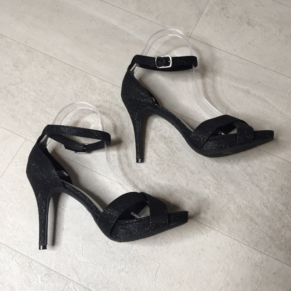 Fioni Heels Sz 7.5 Black Glitter Sparkly Stilettos - Picture 4 of 8